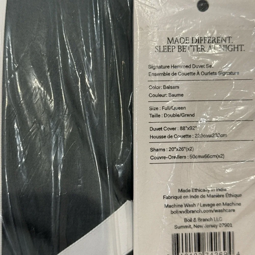 Boll & Branch Signature Hemmed Duvet Set Balsam Green F/Q Discontinued Color